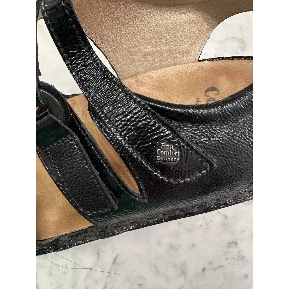Finn Comfort Adana Dress Sandal Womens 9.5 US/7.5 UK Black‎ Patent Leather Wedge
